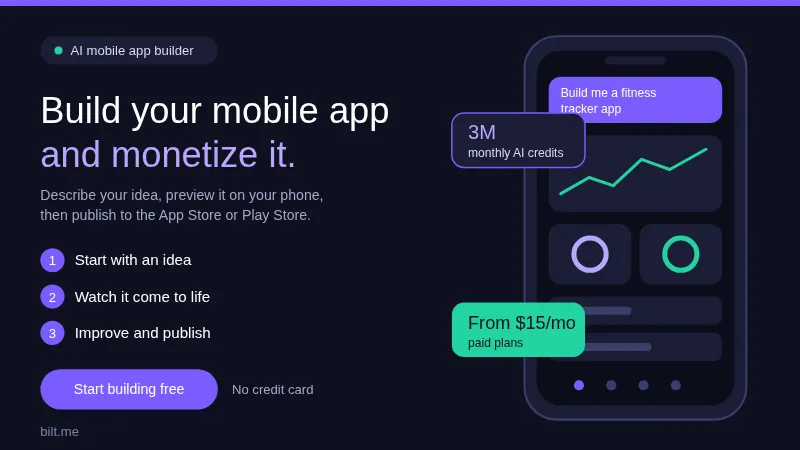 Bilt AI mobile app builder for iOS and Android