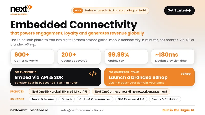 Next Communications: embedded global mobile connectivity for digital brands via API or eShop