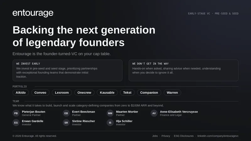 Backing the next generation of legendary founders,” with portfolio companies and team.