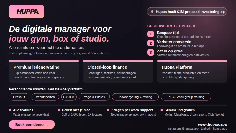 Huppa gym management software: member app, automated payments and bookings for gyms and studios.