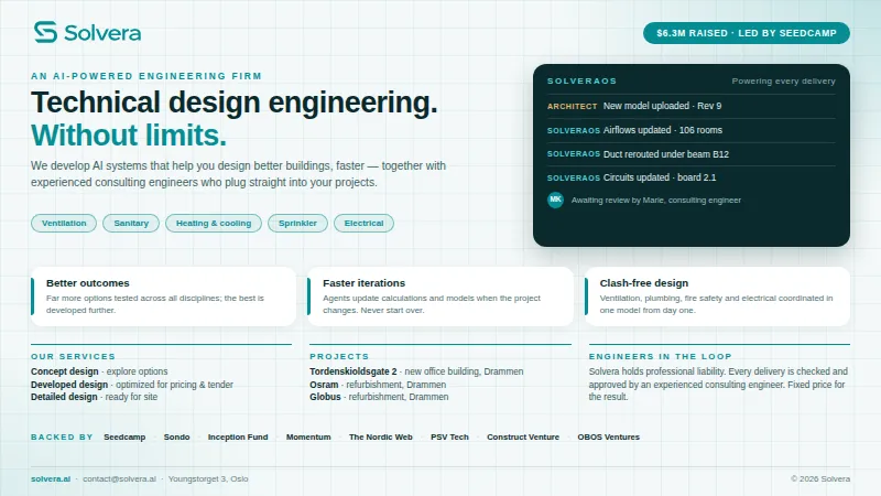 Solvera: AI-powered building engineering, backed by Seedcamp.