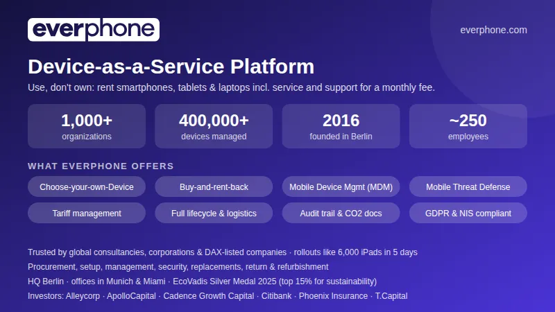 Everphone: Device-as-a-Service platform for renting smartphones, tablets and laptops.